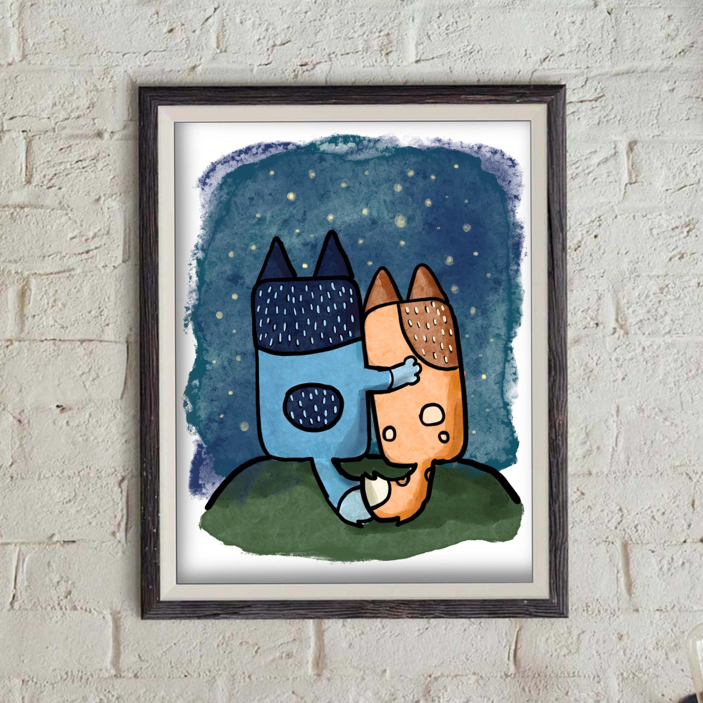 Dogs Under the Stars - Blue Inspired - print