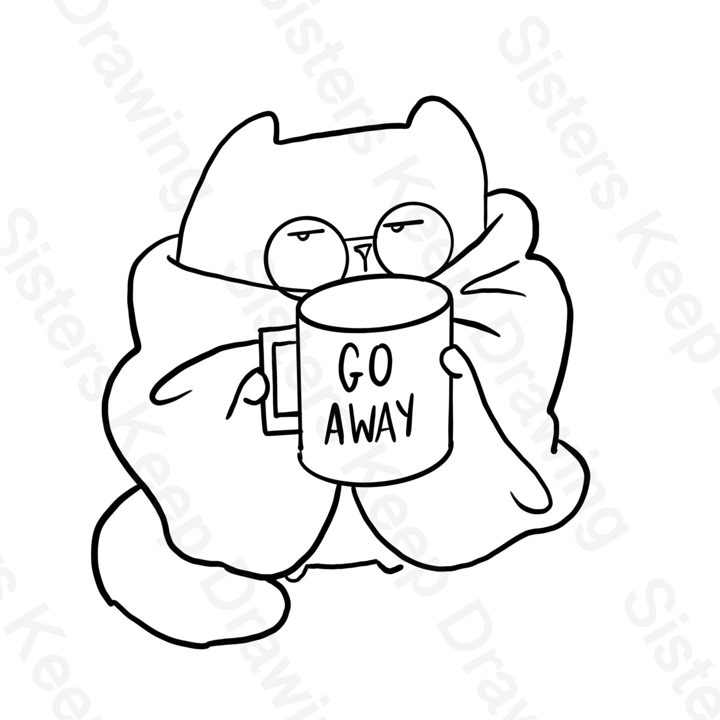 Introverted Cat Drinking Coffee - Tattoo Transparent PNG- instant download