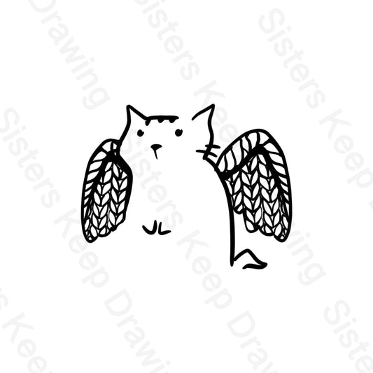 Cat with Knit Wings - Tattoo Transparent PNG
