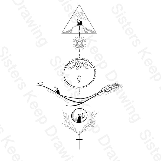 One Lost Sheep Spine-Bible Tattoo Transparent PNG- instant download digital printable artwork