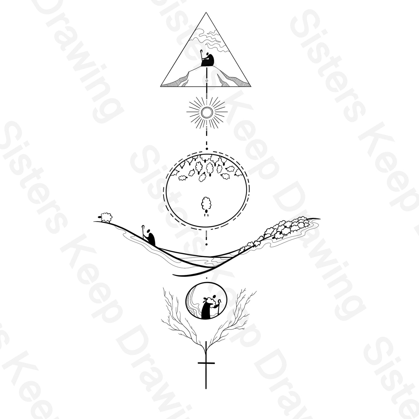 One Lost Sheep Spine-Bible Tattoo Transparent PNG- instant download digital printable artwork