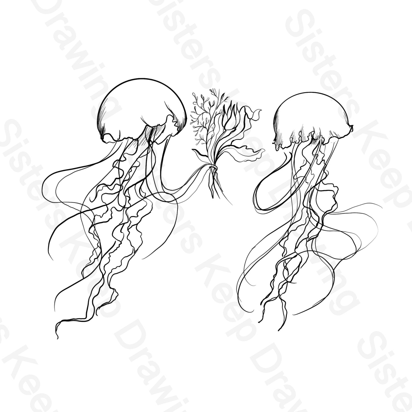 Jellyfish Romance -Tattoo Transparent Permission PNG- instant download digital printable