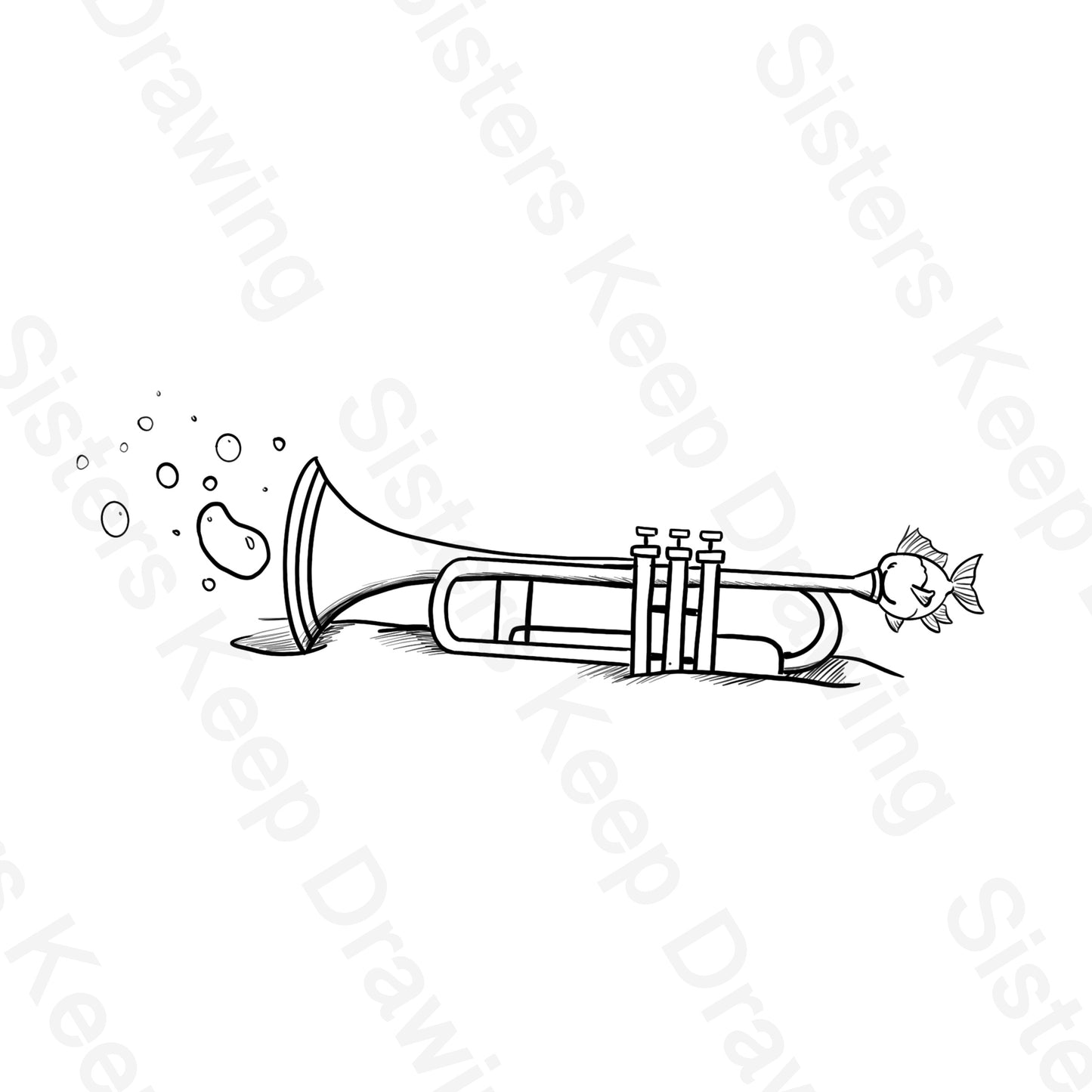 Fish playing the trumpet -Tattoo Transparent Permission PNG- instant download digital printable