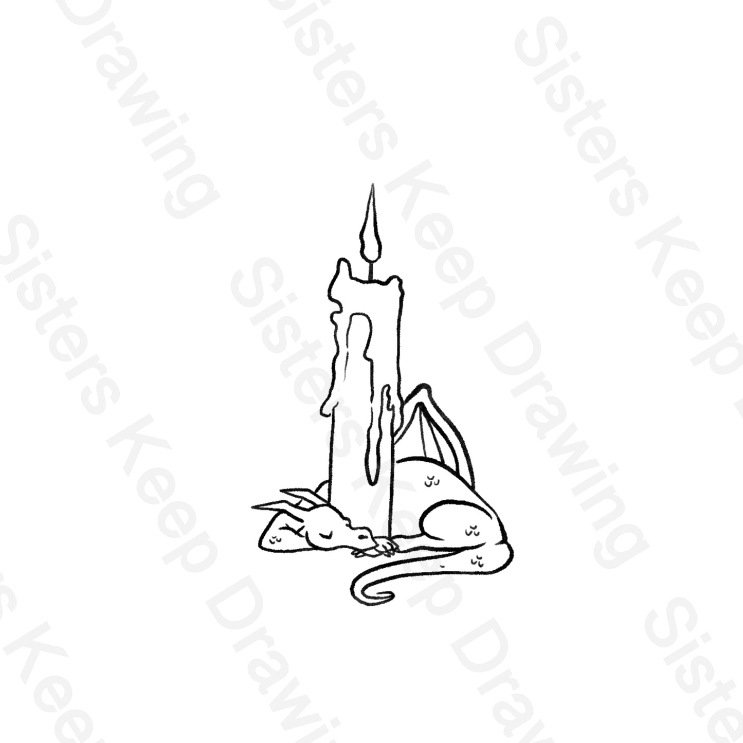 Tiny Dragon sleeping by a candle -Tattoo Transparent Permission PNG- instant download digital printable art