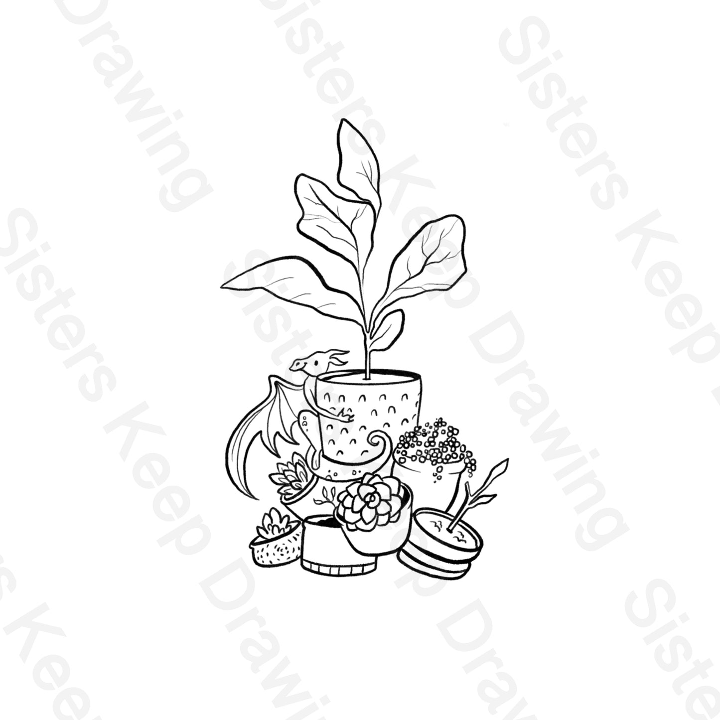 Tiny Dragon hoarding plants  -Tattoo Transparent Permission PNG- instant download digital printable