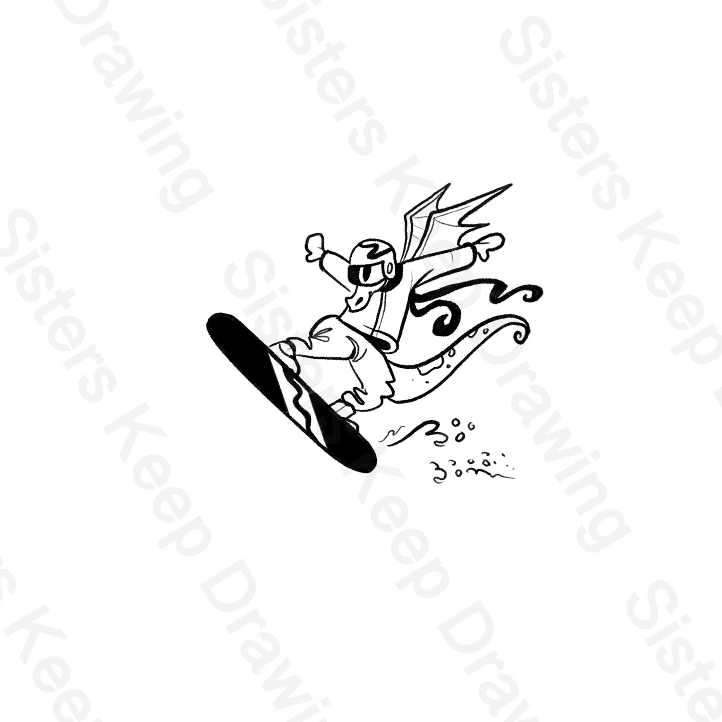 Tiny Dragon snowboarding-Tattoo Transparent Permission PNG- instant download digital printable artw