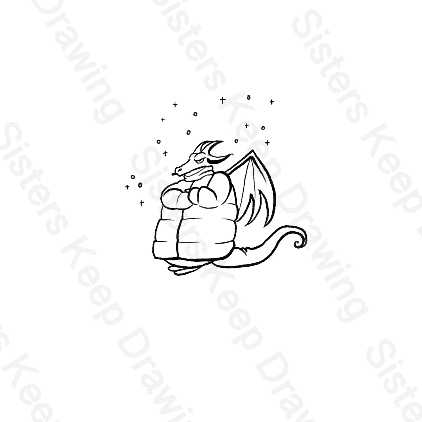 Tiny Dragon freezing in big coat-Tattoo Transparent Permission PNG- instant download digital printable artw