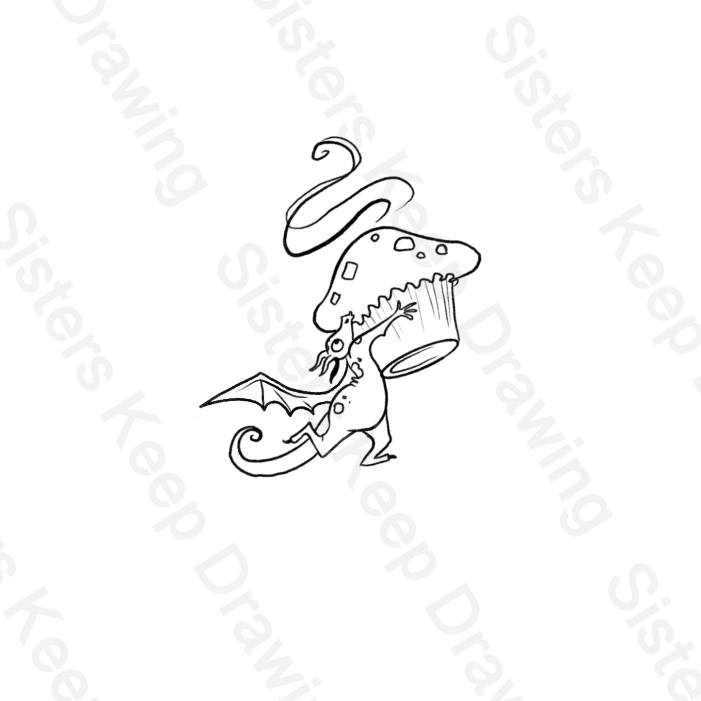 Tiny Dragon running with a steaming muffin--Tattoo Transparent Permission PNG- instant download digital printable artw