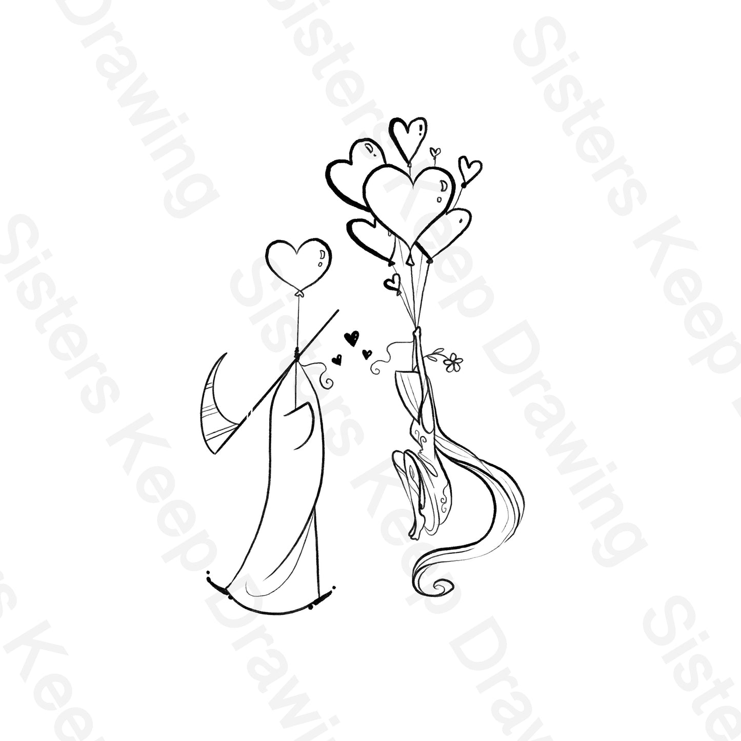 Grim Reaper and Life holding Valentines balloons- Transparent PNG