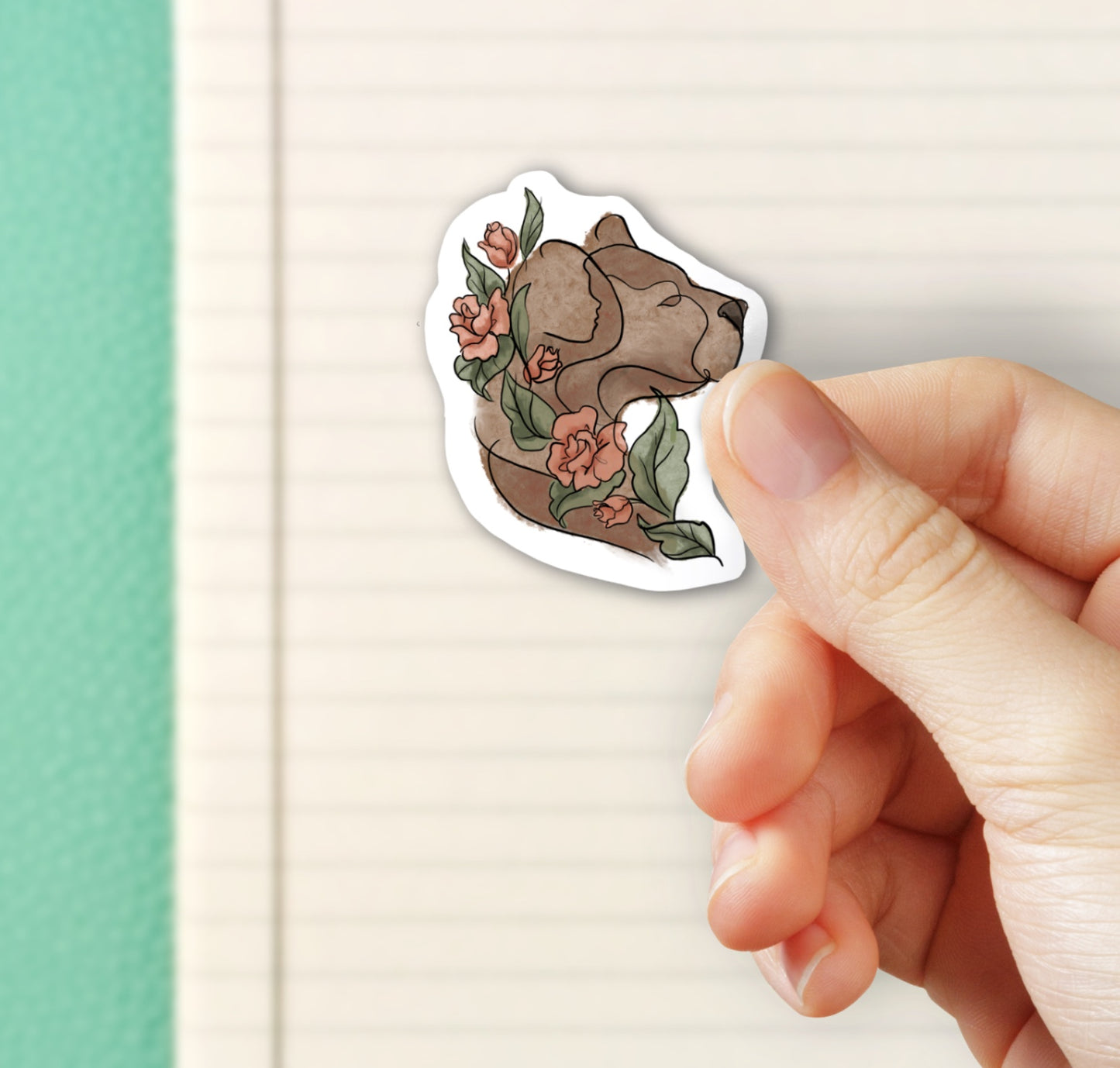 Mama Bear with Flowers - Bubble free sticker