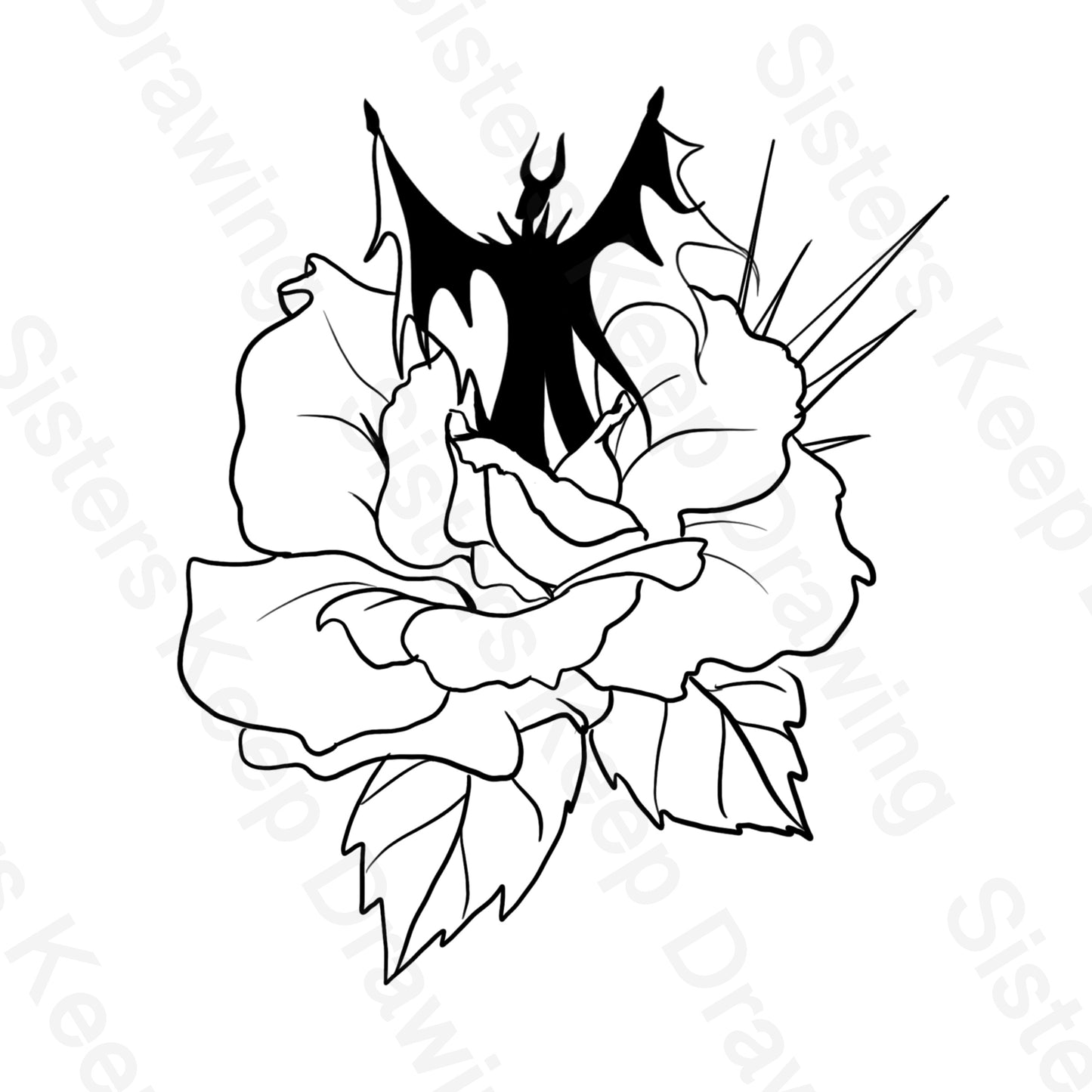 Maleficent in a Rose - Sleeping Beauty- Transparent Tattoo Permission PNG- instant download digital printable artwork