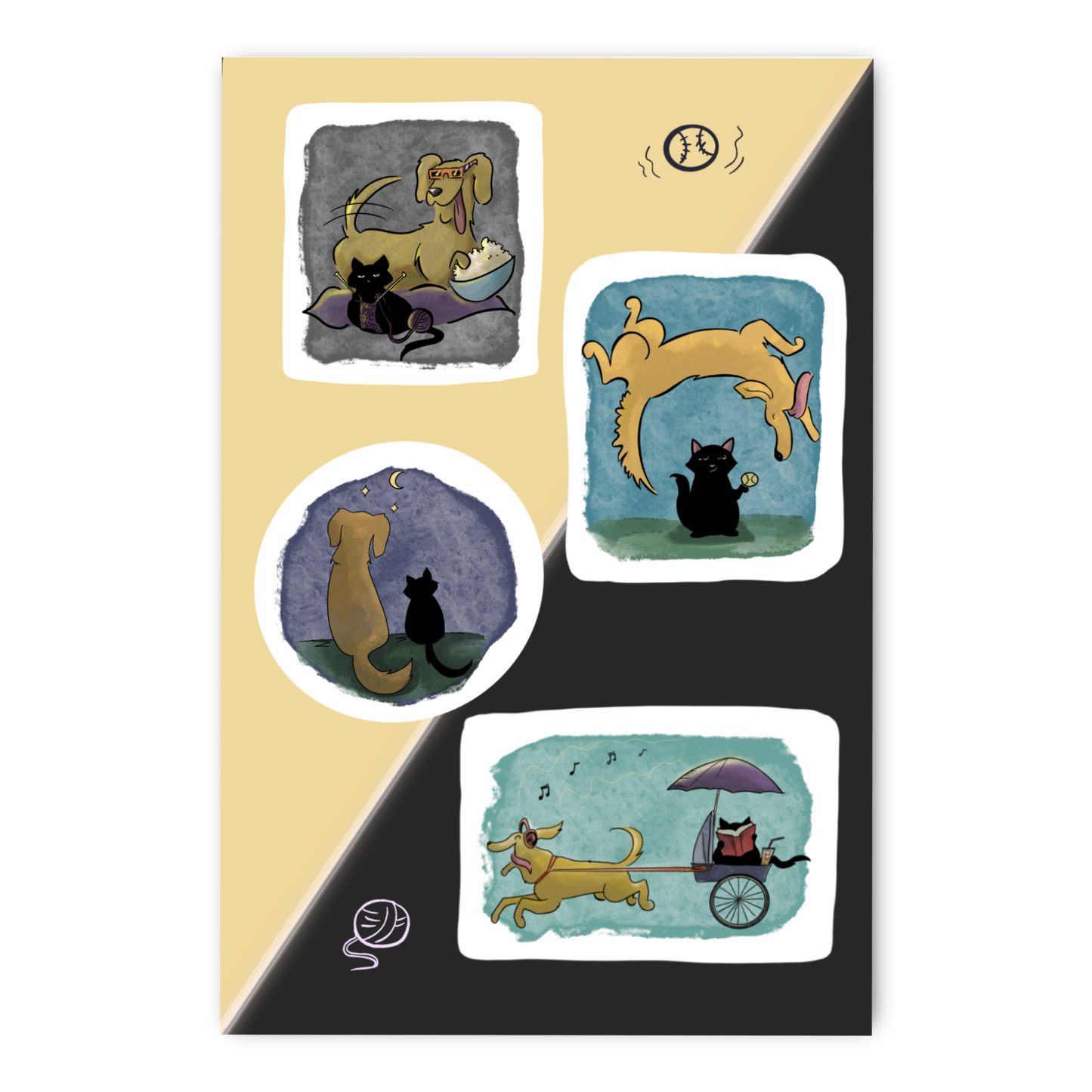 Black Cat & Golden Retriever -Sticker Sheet