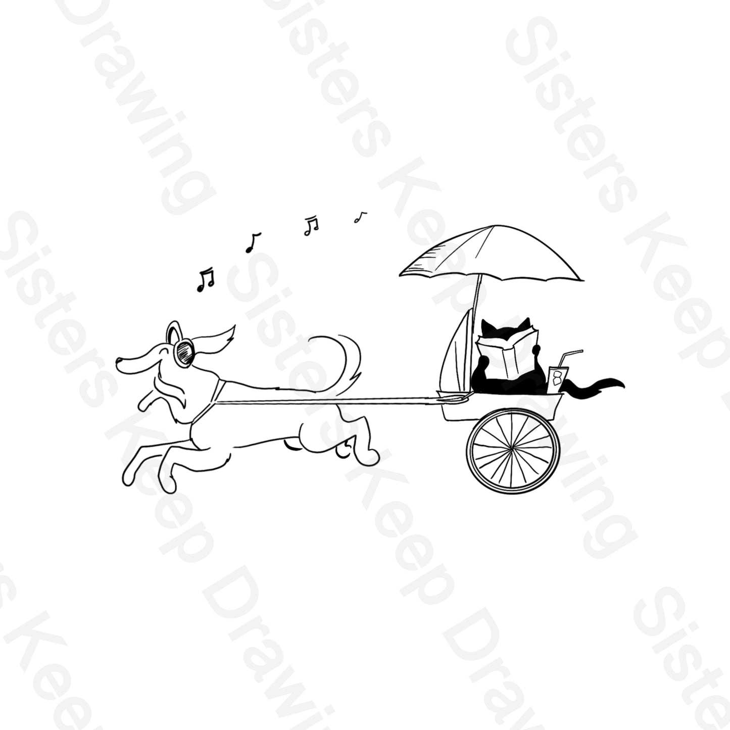 Black Cat & Golden Retriever Going for a Run- Tattoo Transparent Permission PNG- instant download digital printable artwork