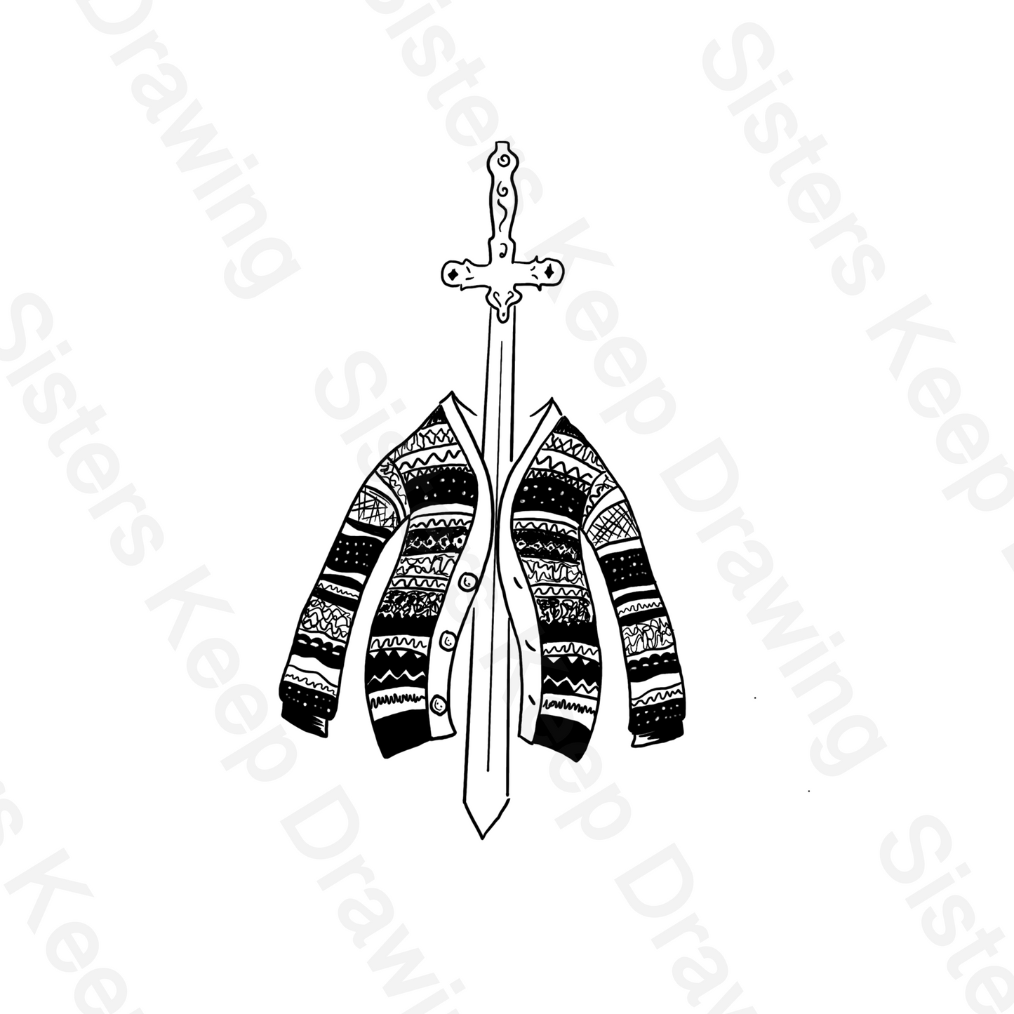 Sword with Sweater - Wizard inspired - Tattoo Transparent Permission PNG- instant download digital printable artwork