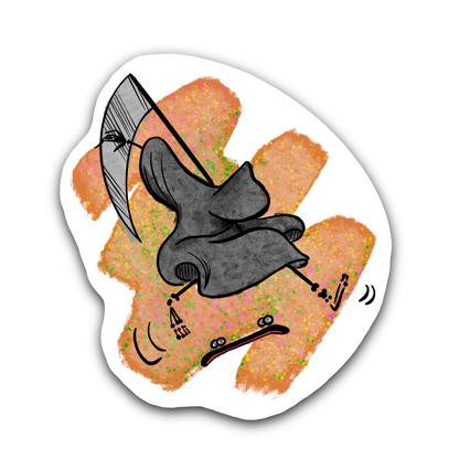 Grim Reaper Doing a Flip Kick- Halloween Inspired Bubble free sticker J16
