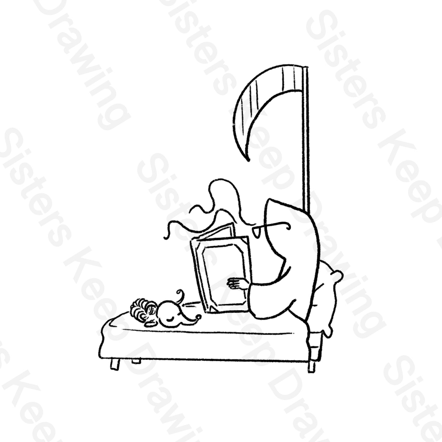 Grim Reaper reading in bed with glasses - Tattoo Transparent PNG