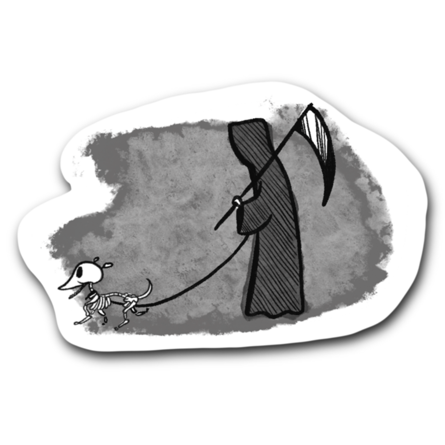 Grim Reaper Walking His Skeleton Dog- Halloween Inspired Bubble free sticker K13