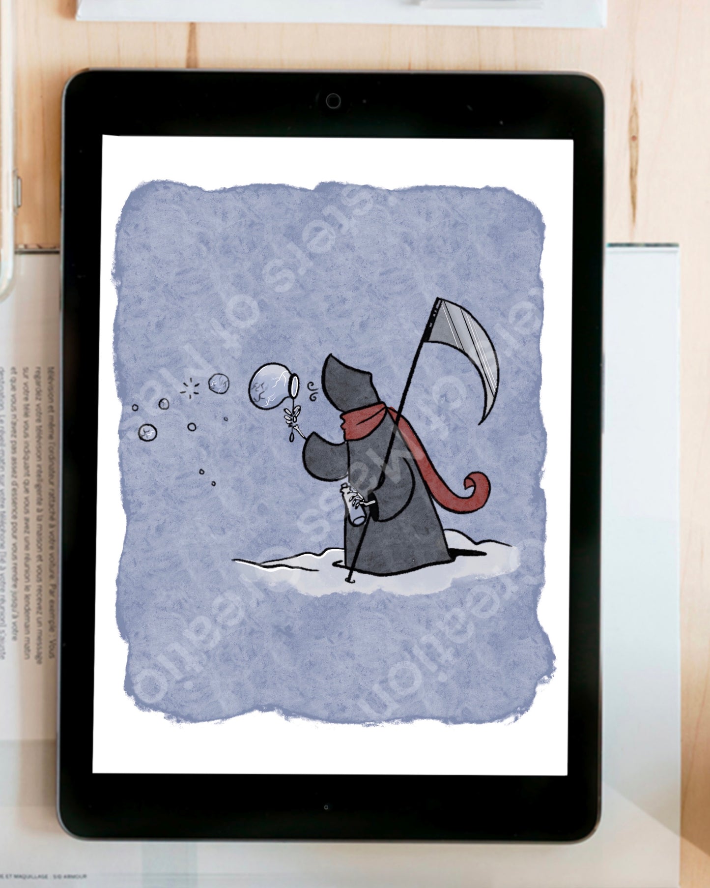 Grim Reaper blowing bubbles instant download digital printable artwork