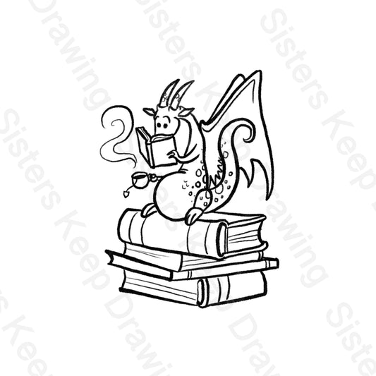 Tiny Dragon With Books CUSTOM  - Tattoo Transparent Permission PNG- instant download digital printable artwork