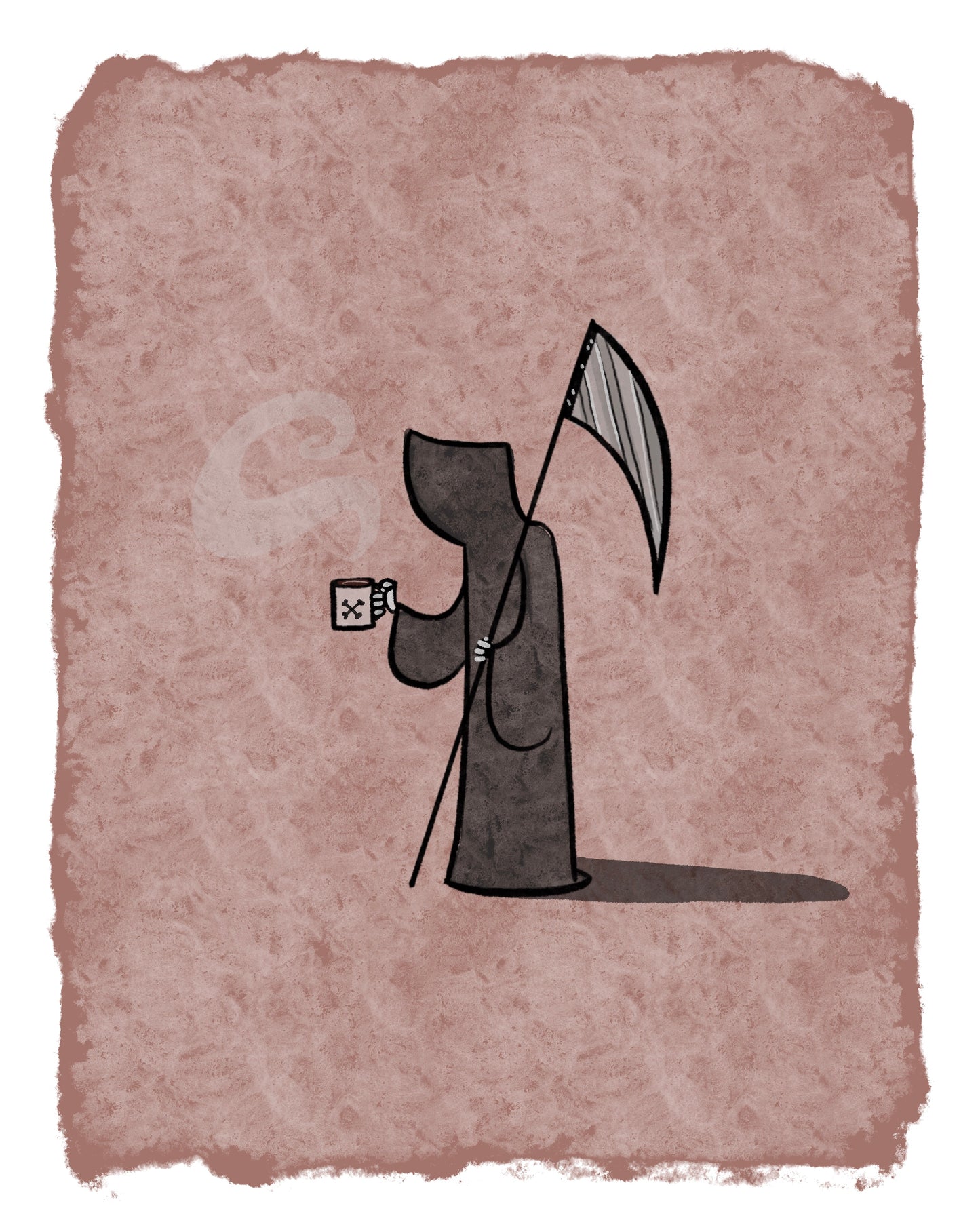 Grim Reaper drinks coffee -Print
