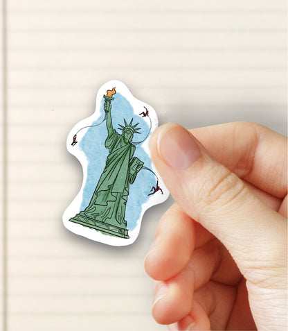Swinging Around The Statue of Liberty- Spider- Bubble free sticker M11