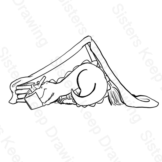 Dino Reading in a Blanket Fort - Tattoo Transparent Permission PNG