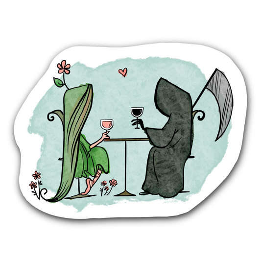 Grim Reaper on a Date with Life- Halloween Inspired Bubble free sticker J15