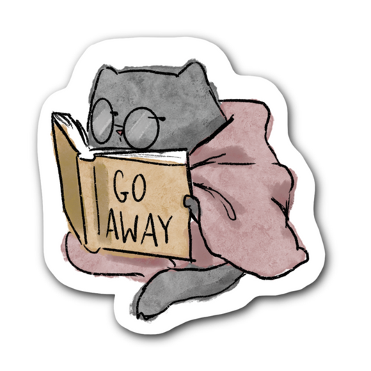 Introverted Cat Reading a Book- Bubble free sticker I6