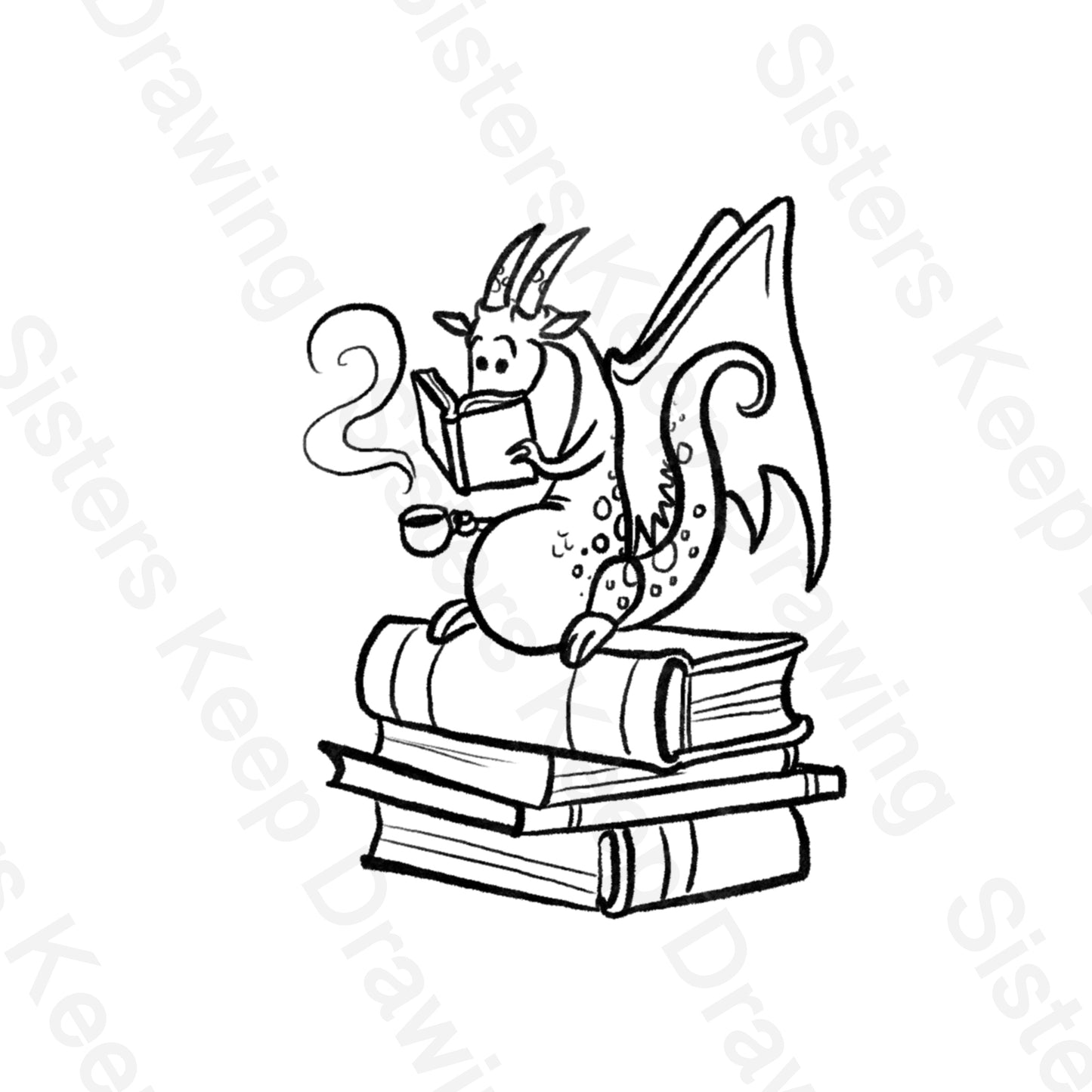 Tiny Dragon With Books - Tattoo Transparent Permission PNG- instant download digital printable artwork