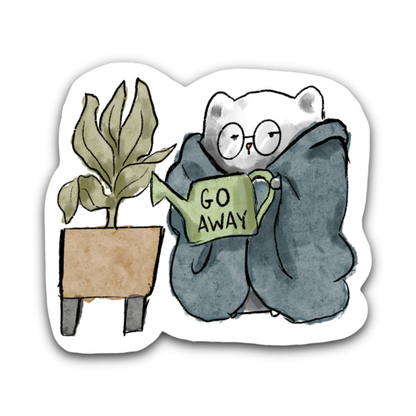 Introverted Cat Watering a Plant- Bubble free sticker I5