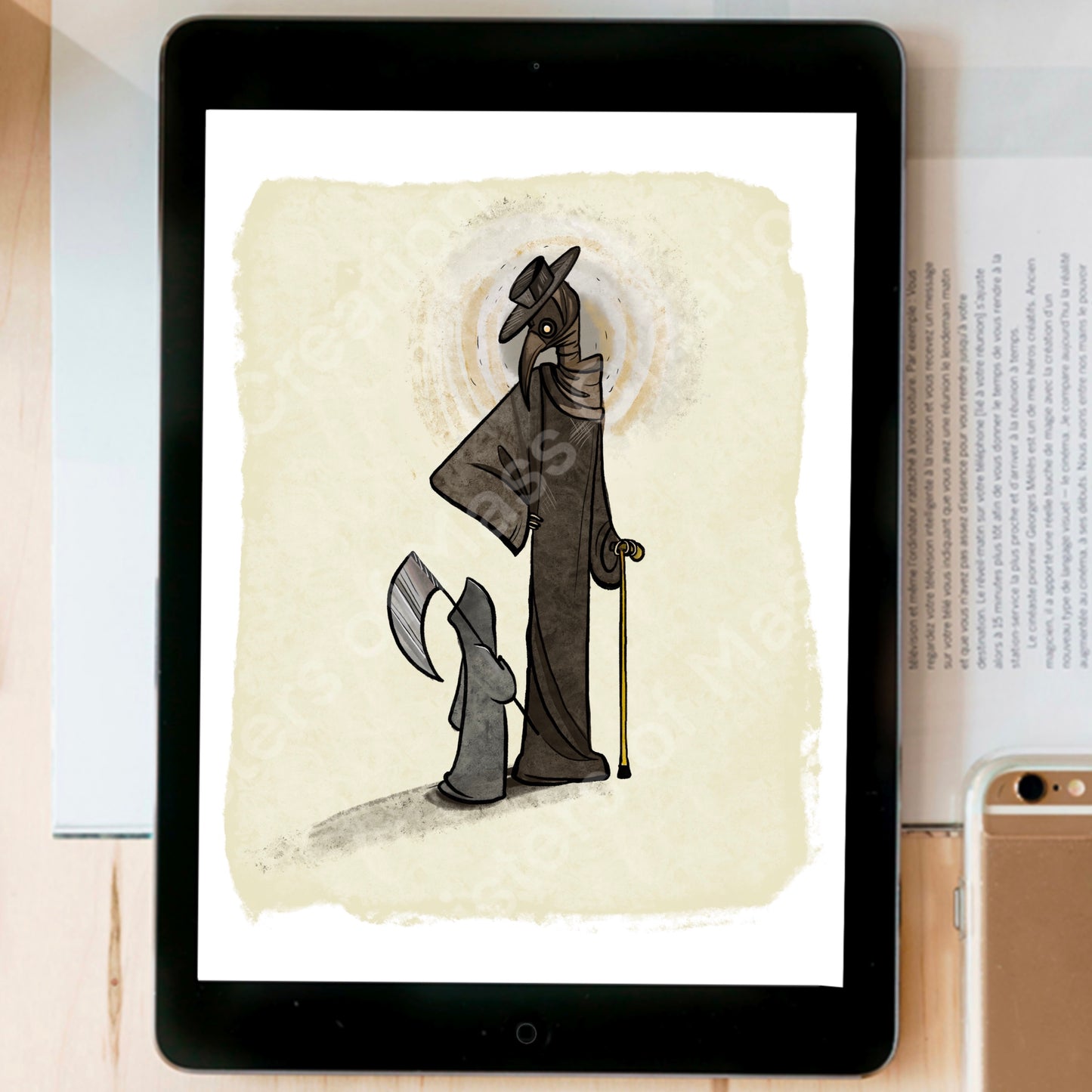 Grim Reaper meets Plague Doctor instant download digital printable artwork