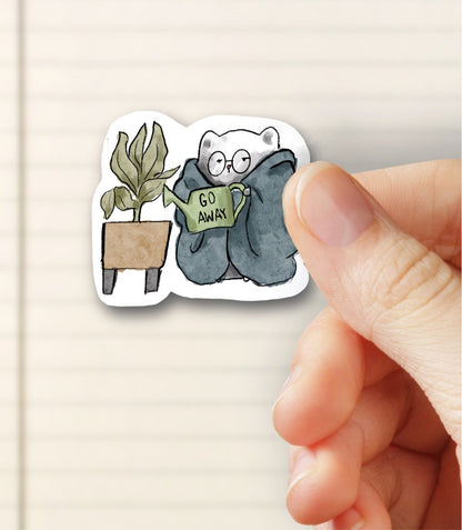 Introverted Cat Watering a Plant- Bubble free sticker I5