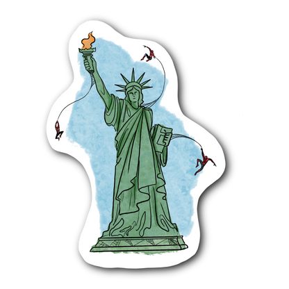 Swinging Around The Statue of Liberty- Spider- Bubble free sticker M11