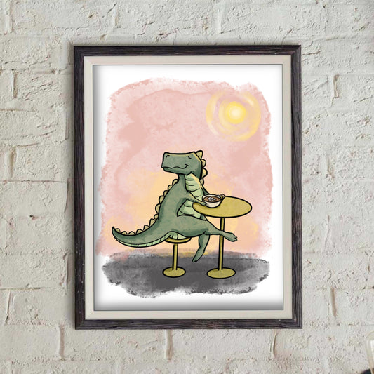 Dino at a Coffee Shop - print