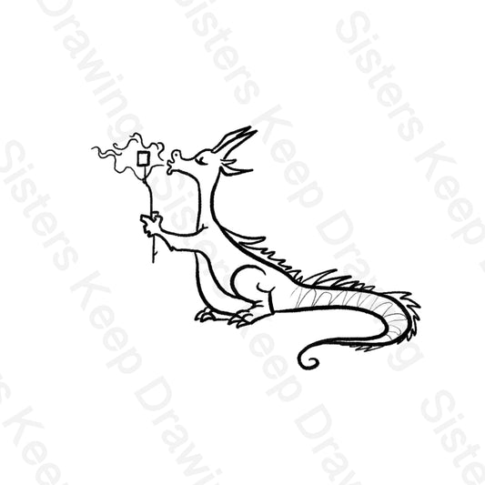 Dragon Roasting a Marshmallow - Tattoo Transparent Permission PNG- instant download digital printable artwork
