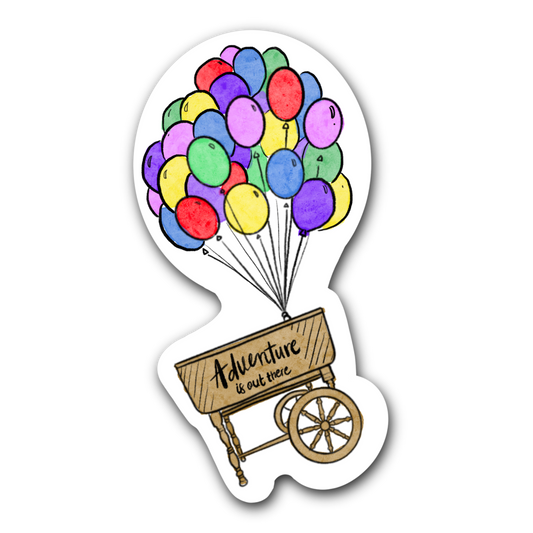 Balloon Cart- Adventure is Out There- Bubble free sticker C4