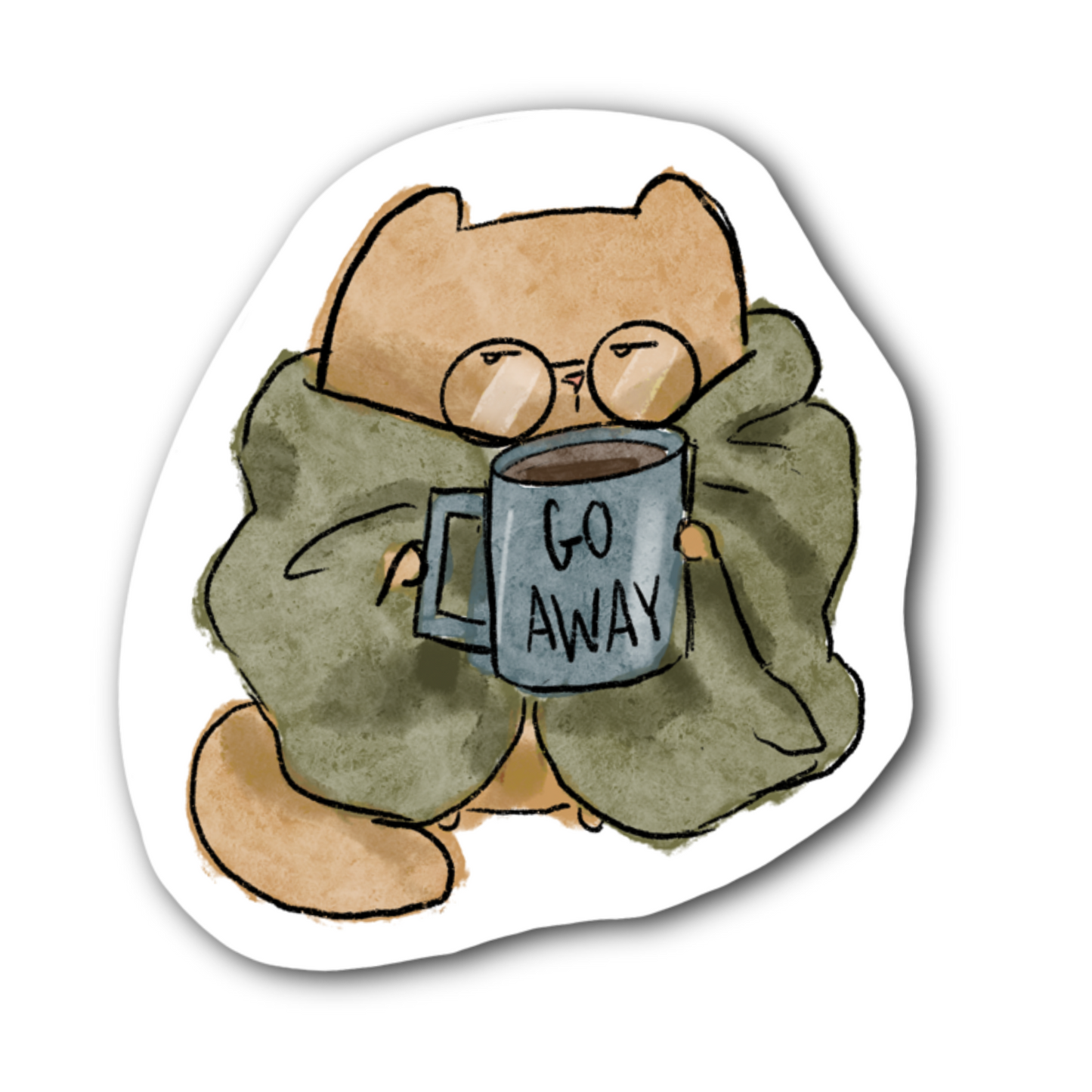 Introverted Cat Drinking Coffee- Bubble free sticker I3