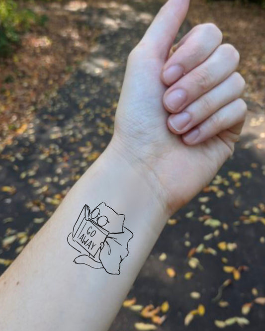Introverted Cat with a Book - Temporary Tattoo/Skin Safe Sticker