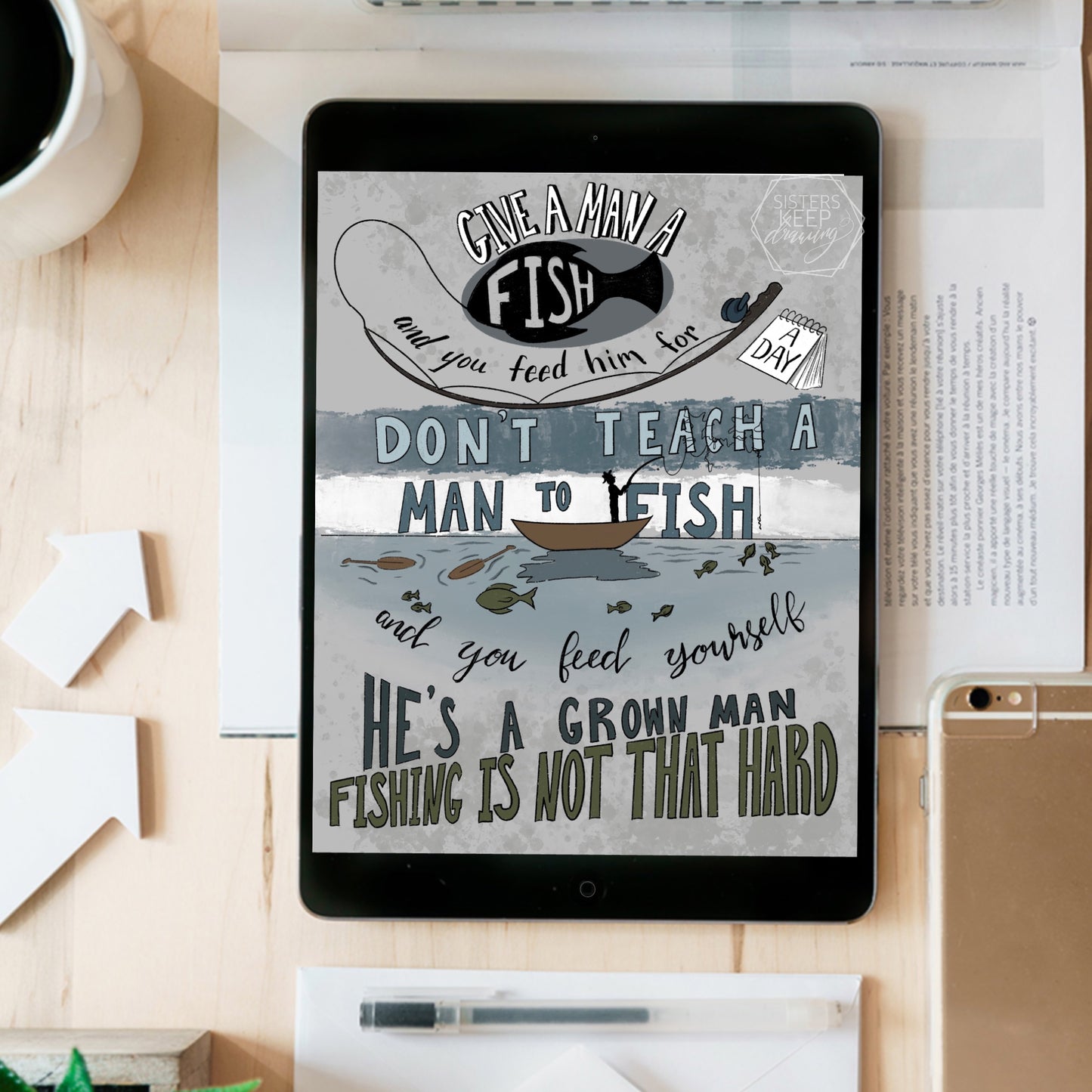 Ron Swanson Fishing is Not Hard- instant download digital printable artwork- funny gift- hand written