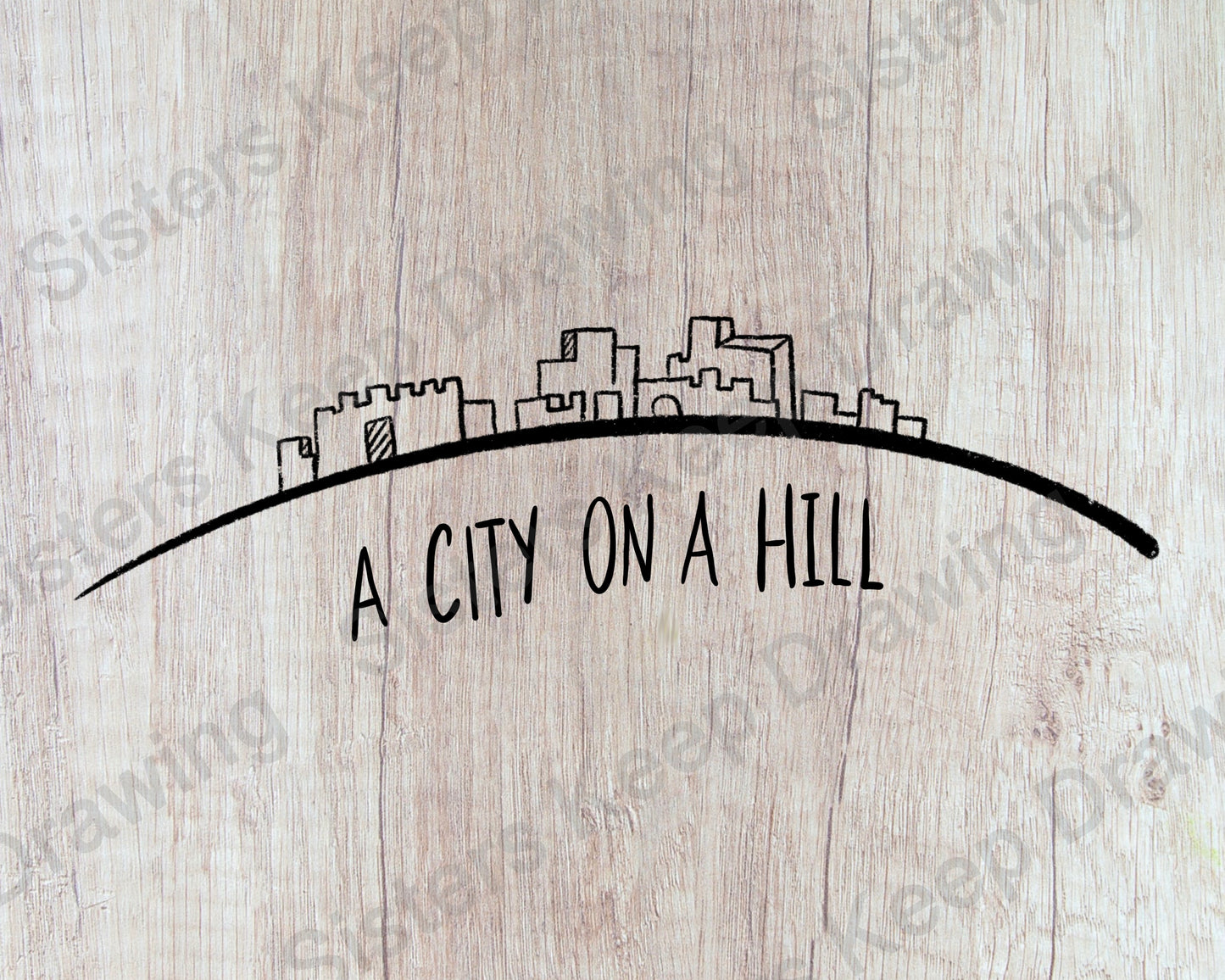 City on a Hill- Tattoo Transparent PNG- instant download digital printable artwork