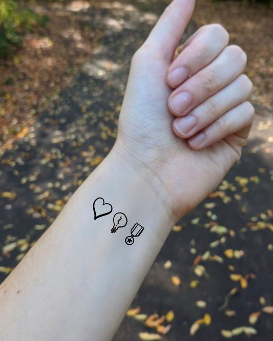 Heart, Brain, Courage - Oz - Temporary Tattoo/Skin Safe Sticker