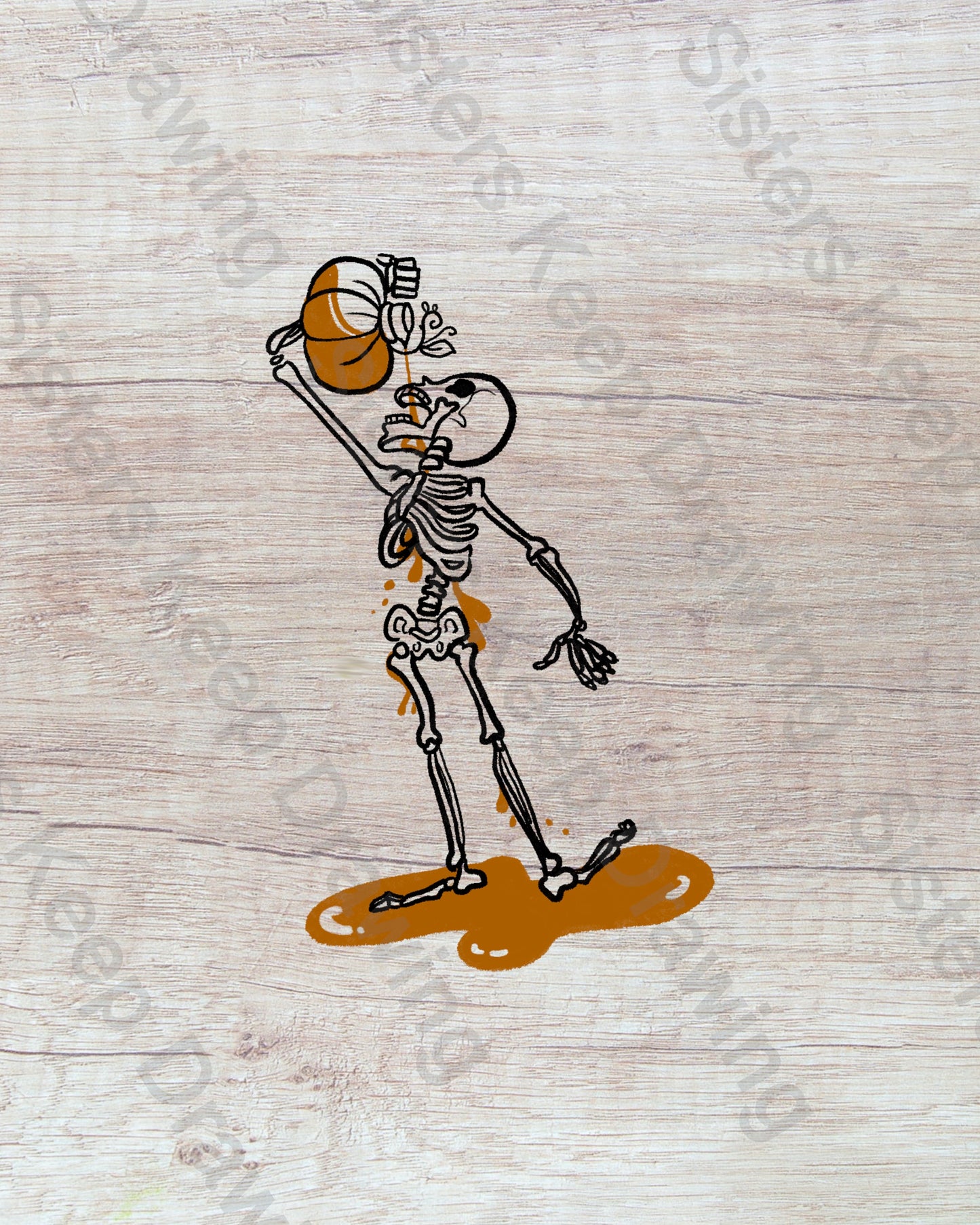 Skeleton Drinking from a Pumpkin - Tattoo Transparent Permission PNG