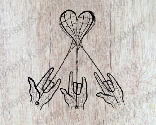 3 Spider's Web Heart- Spider Tattoo Transparent PNG- instant download digital printable artwork