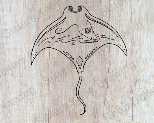 Stingray and Boat- Tattoo Transparent PNG