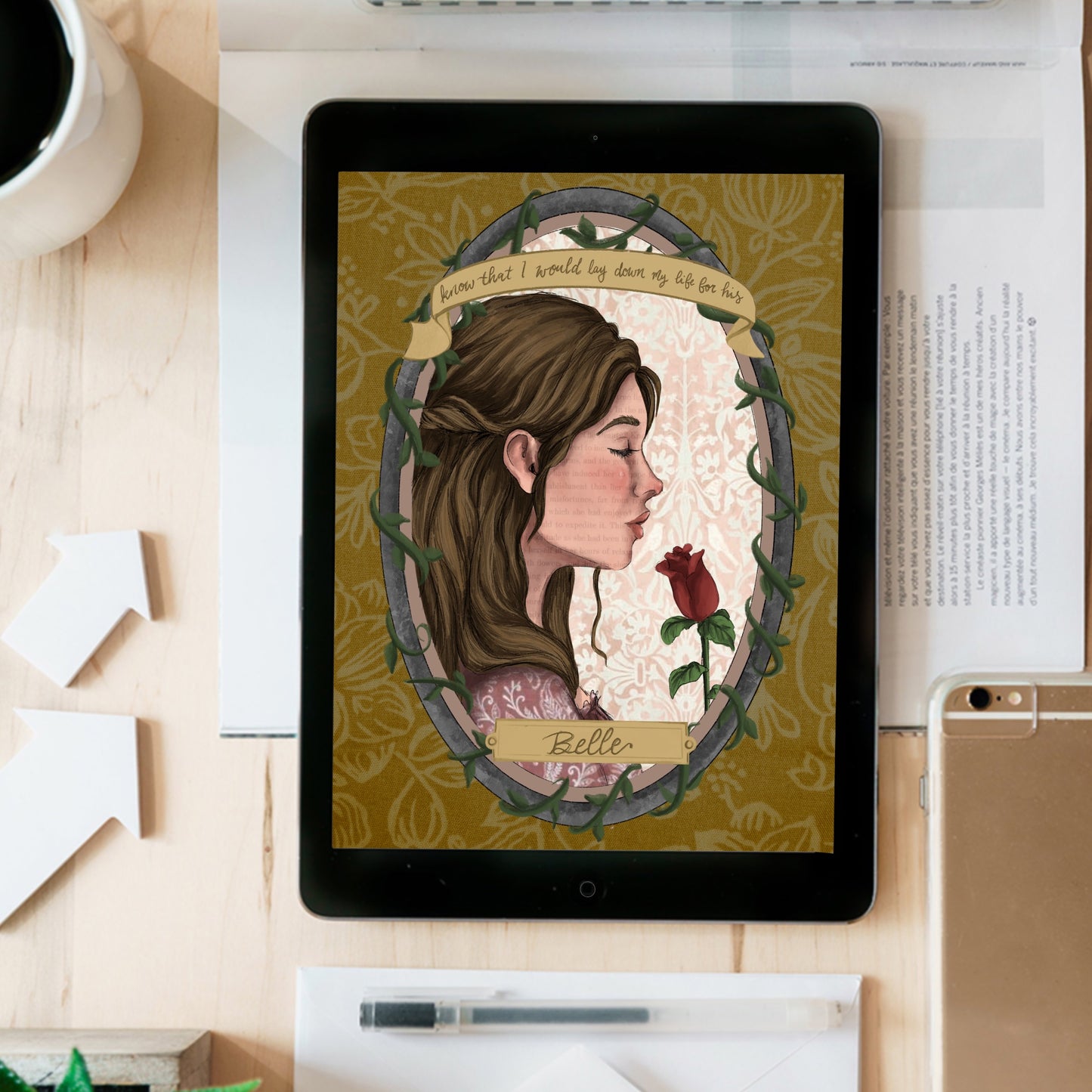 Belle Beauty and the Beast Portrait- instant download digital printable artwork