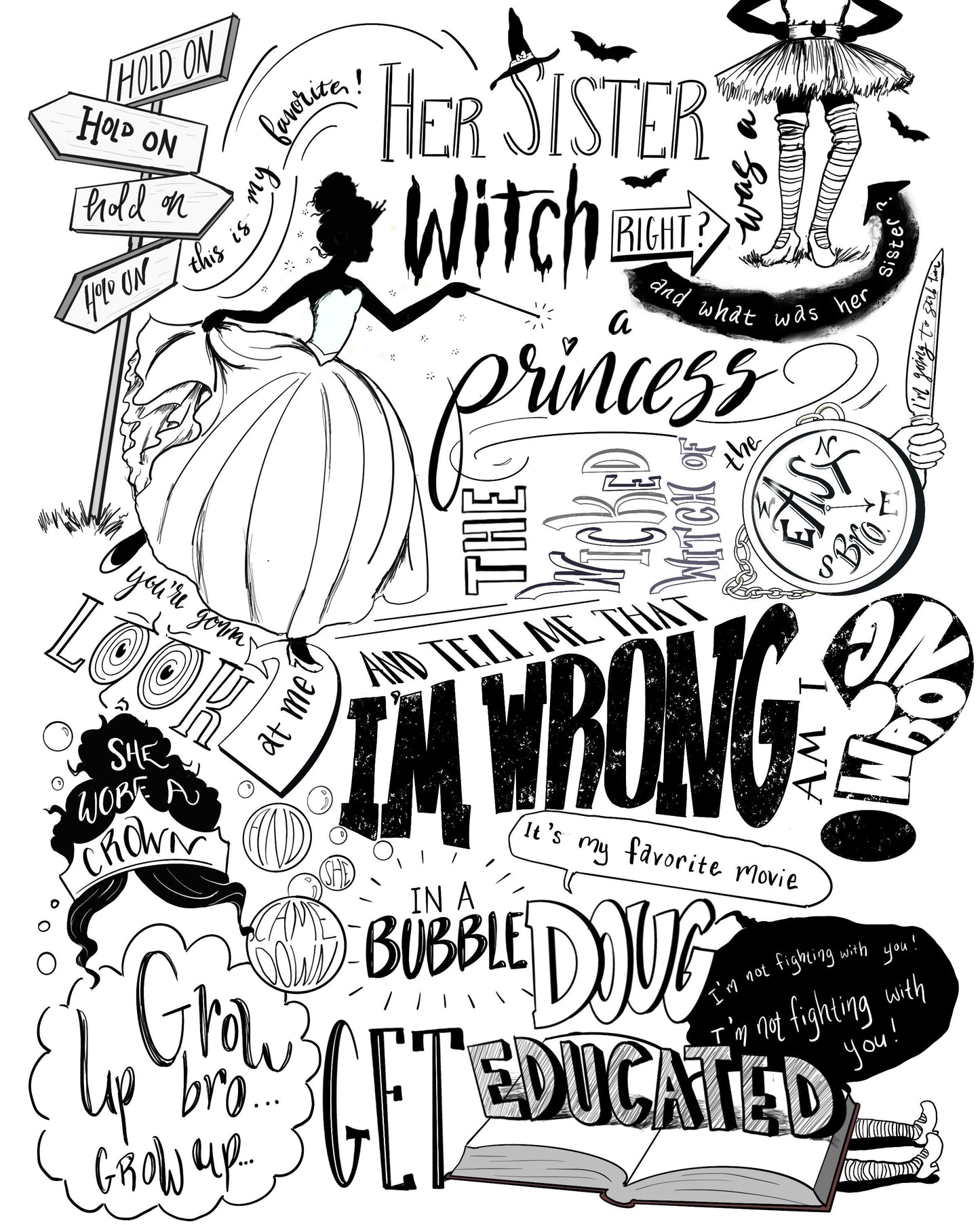 Wicked Witch of the East Bro- Coloring page- instant download digital printable artwork- funny gift- hand written