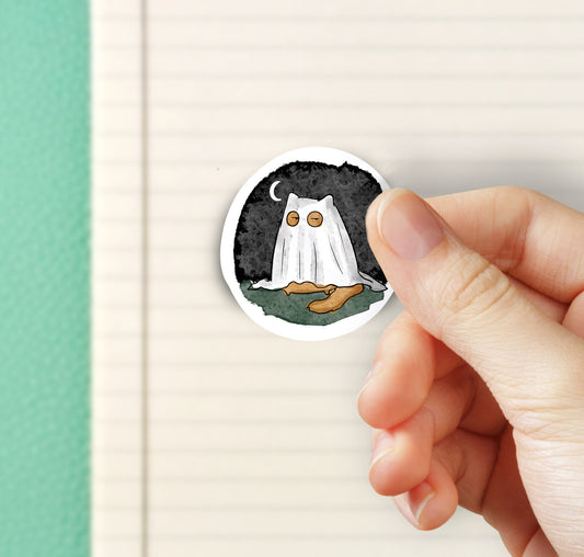 Introverted Cat in a Ghost Costume - Bubble free sticker I5